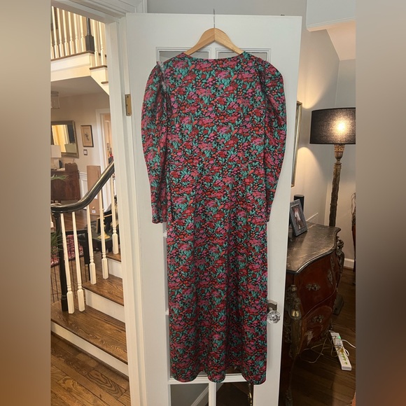 J.Crew Collection Drapey Puff Sleeve Dress Ratti Red Blooms Size 4 Maxi Sheath - Picture 3 of 16